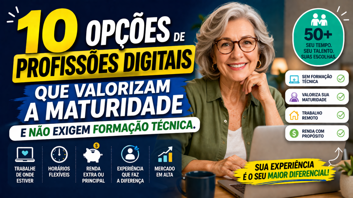 10 Opções de Profissões Digitais que valorizam a Maturidade e não exigem formação técnica.